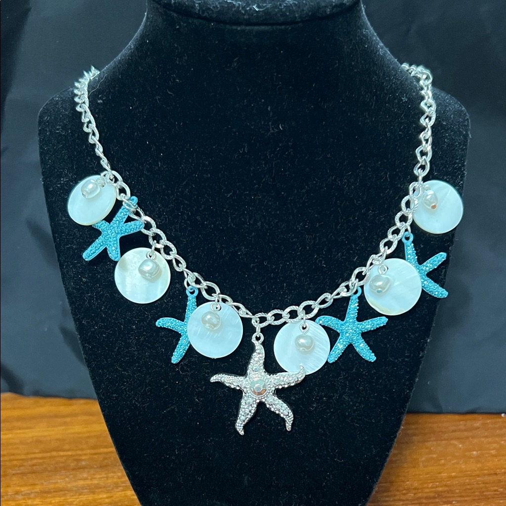 Prettylittlething Silver Necklace With Blue Starfish Charms 40$